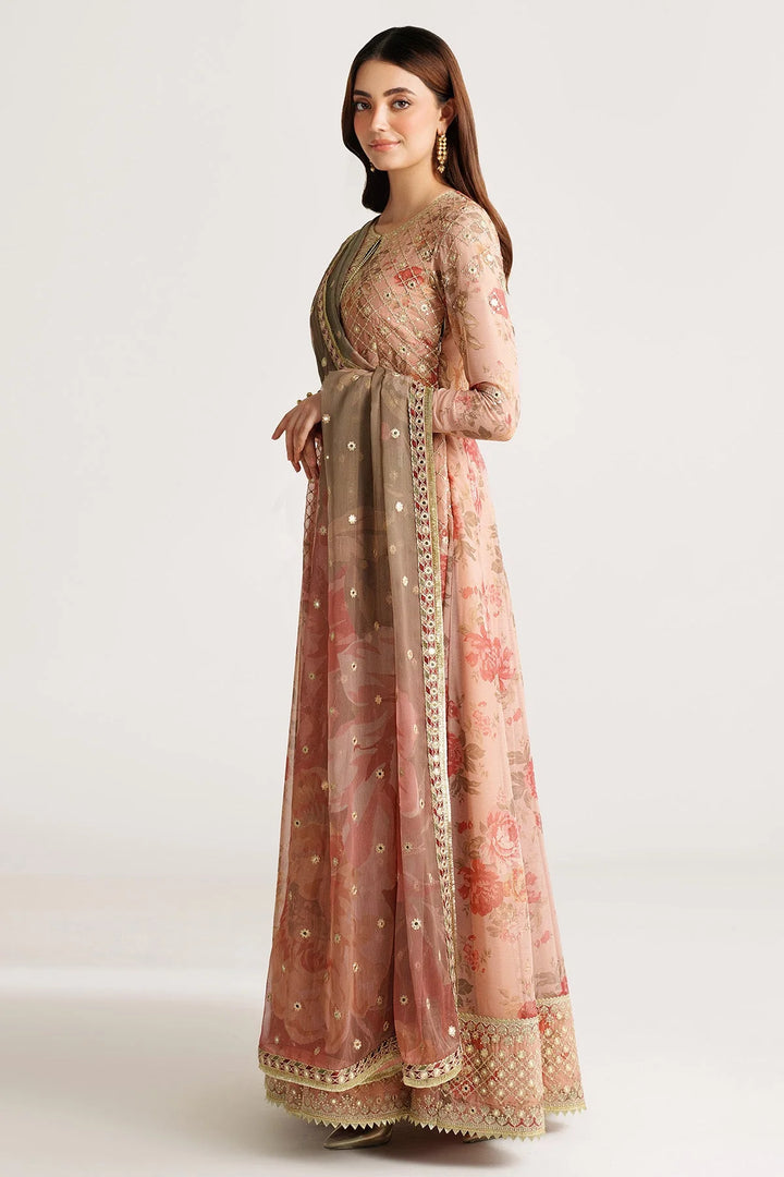 Dark Salmon Embroidered Chiffon Indian & Pakistani Anarkali Indian & Pakistani Suit, Chiffon / DarkSalmon / XL(42)
