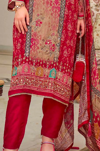 Buy Crimson Crepe Silk Embroidered Printed Pant Style Kurta Suit SetBuy Crimson Crepe Silk Embroidered Printed Pant Style Kurta Suit Set