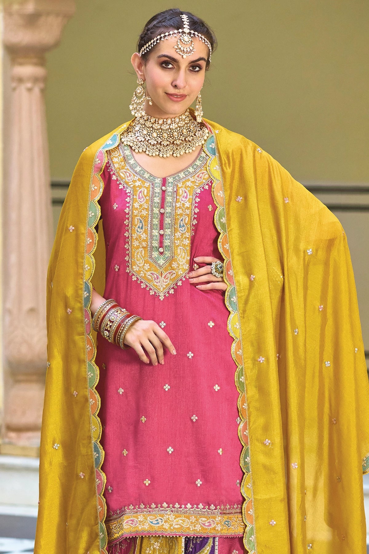 Buy Pink Multicolor Embroidered Silk Lehenga Set at PinkPhulkari 