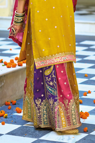 Buy Mustard Yellow Embroidered Silk Lehenga Set at PinkPhulkari Buy Mustard Yellow Embroidered Silk Lehenga Set at PinkPhulkari 