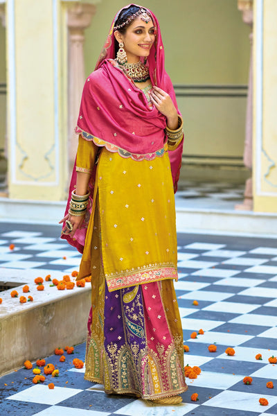 Buy Mustard Yellow Embroidered Silk Lehenga Set at PinkPhulkari Buy Mustard Yellow Embroidered Silk Lehenga Set at PinkPhulkari 