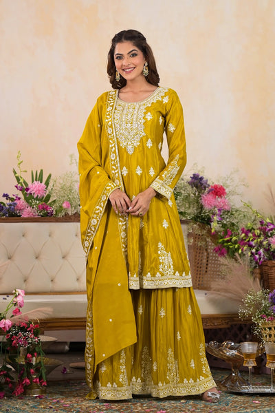 Buy Embroidered Chinon Silk Sharara Set at PinkPhulkari California