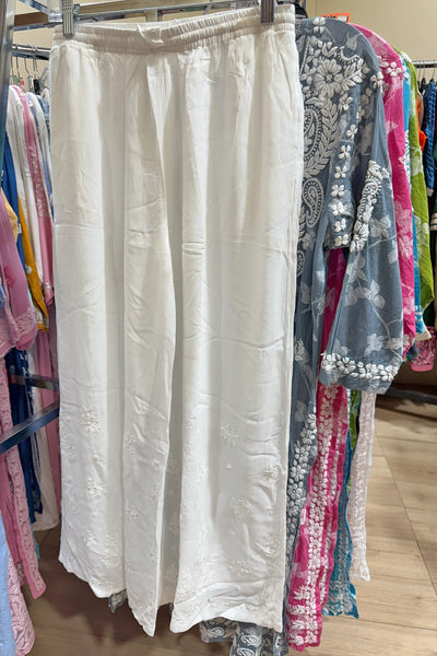 Pure Georgette Lucknowi Palazzo Pants with Chikankari Embroidery 