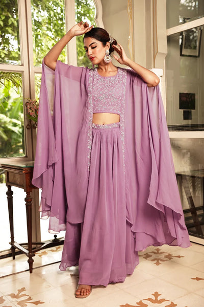 Lavender Purple Embellished Georgette Lehenga Set at PinkPhulkariLavender Purple Embellished Georgette Lehenga Set at PinkPhulkari