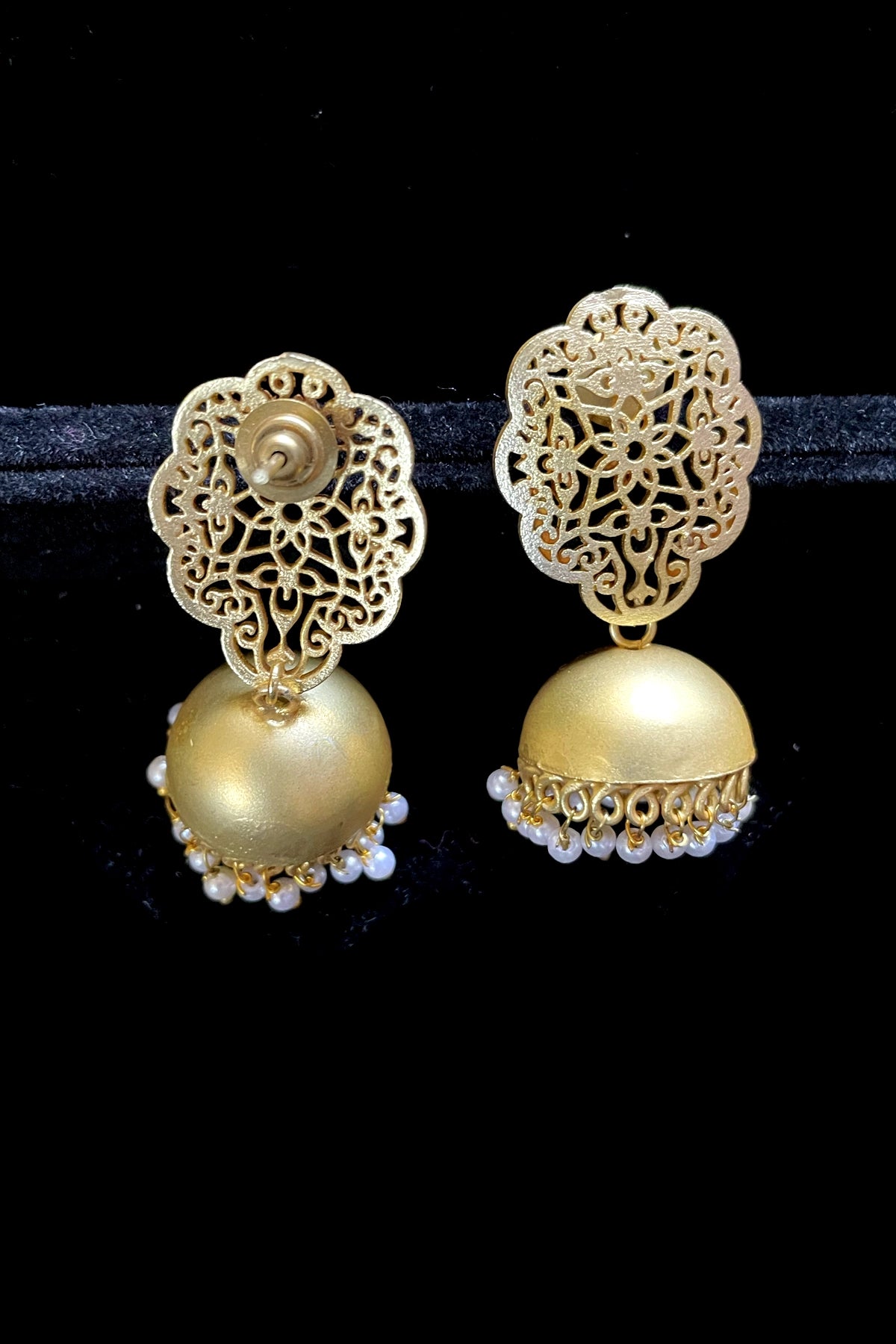 Buy Matt Gold Jumka Earrings at PinkPhulkari California