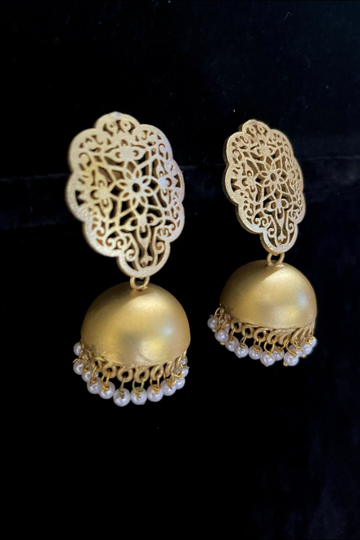 Buy Matt Gold Jumka Earrings at PinkPhulkari California