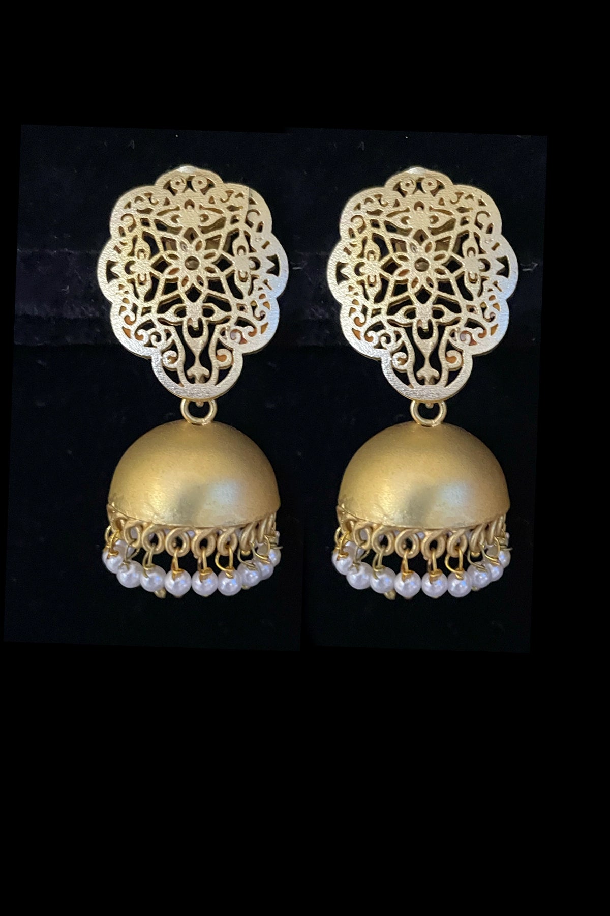 Buy Matt Gold Jumka Earrings at PinkPhulkari California