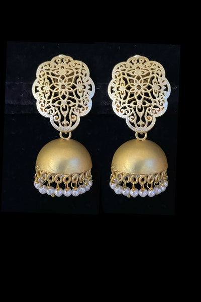 Buy Matt Gold Jumka Earrings at PinkPhulkari CaliforniaBuy Matt Gold Jumka Earrings at PinkPhulkari California