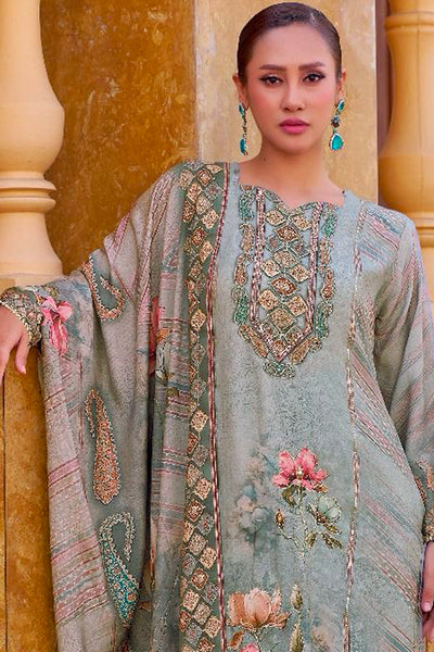 Gray Crepe Silk Embroidered Printed Pant Style Kurta Suit SetGray Crepe Silk Embroidered Printed Pant Style Kurta Suit Set