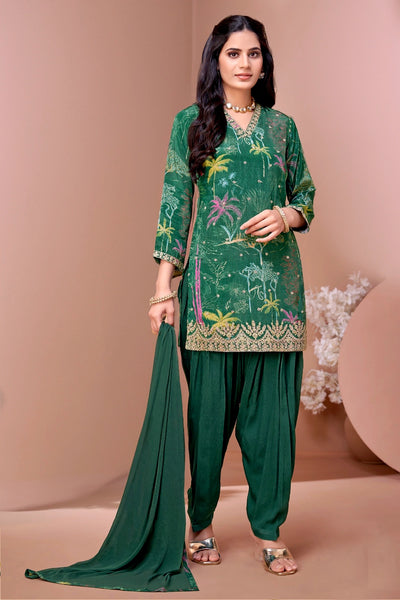 Women's Festive Chinon Silk Punjabi Patiala Suit Set | PinkPhulkari 