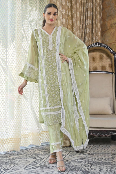 Buy Light Green Embroidered Kurta Suit Set at PinkPhulkari California