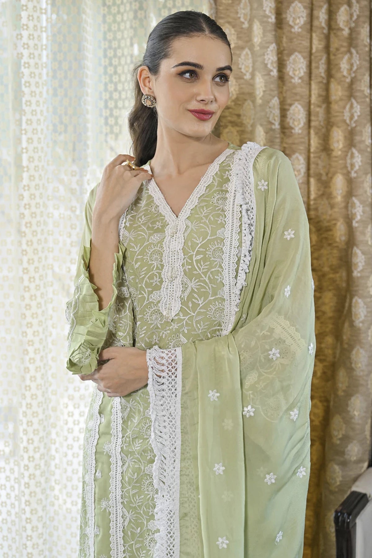 Buy Light Green Embroidered Kurta Suit Set at PinkPhulkari California