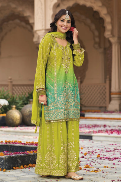 Buy Green Embellished Chinon Silk Palazzo Suit Set at PinkPhulkari Buy Green Embellished Chinon Silk Palazzo Suit Set at PinkPhulkari 