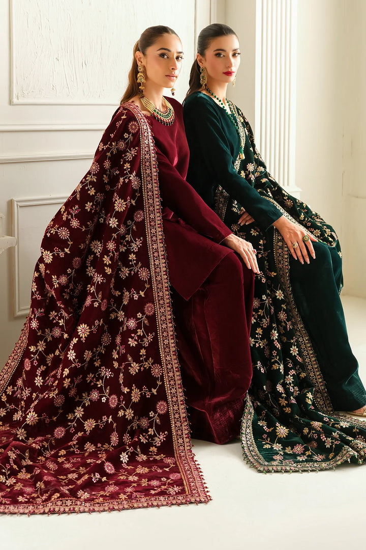 Buy Green Heavy Embroidered Velvet Shawl With Lining Online