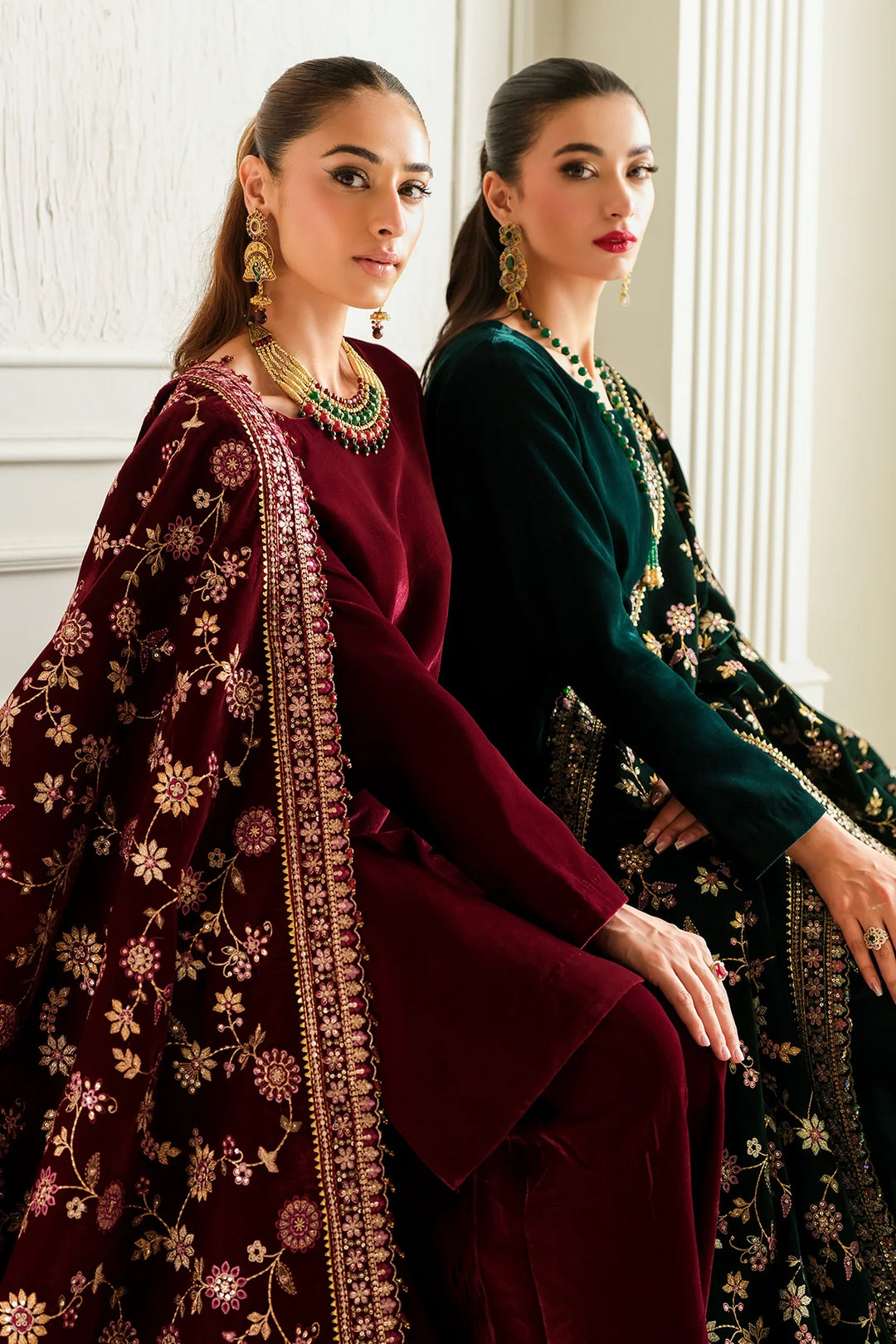 Buy Green Heavy Embroidered Velvet Shawl With Lining Online