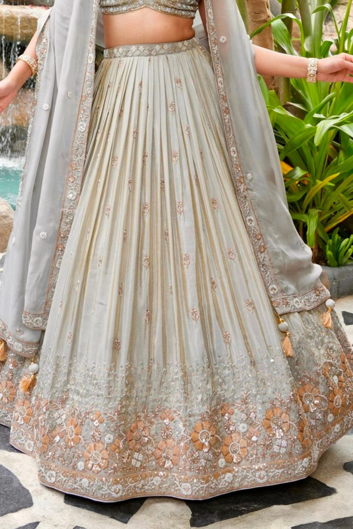 Light Lengha Buy Light Gold Shimmer Silk Embroidered Lehenga Choli Set Online ...