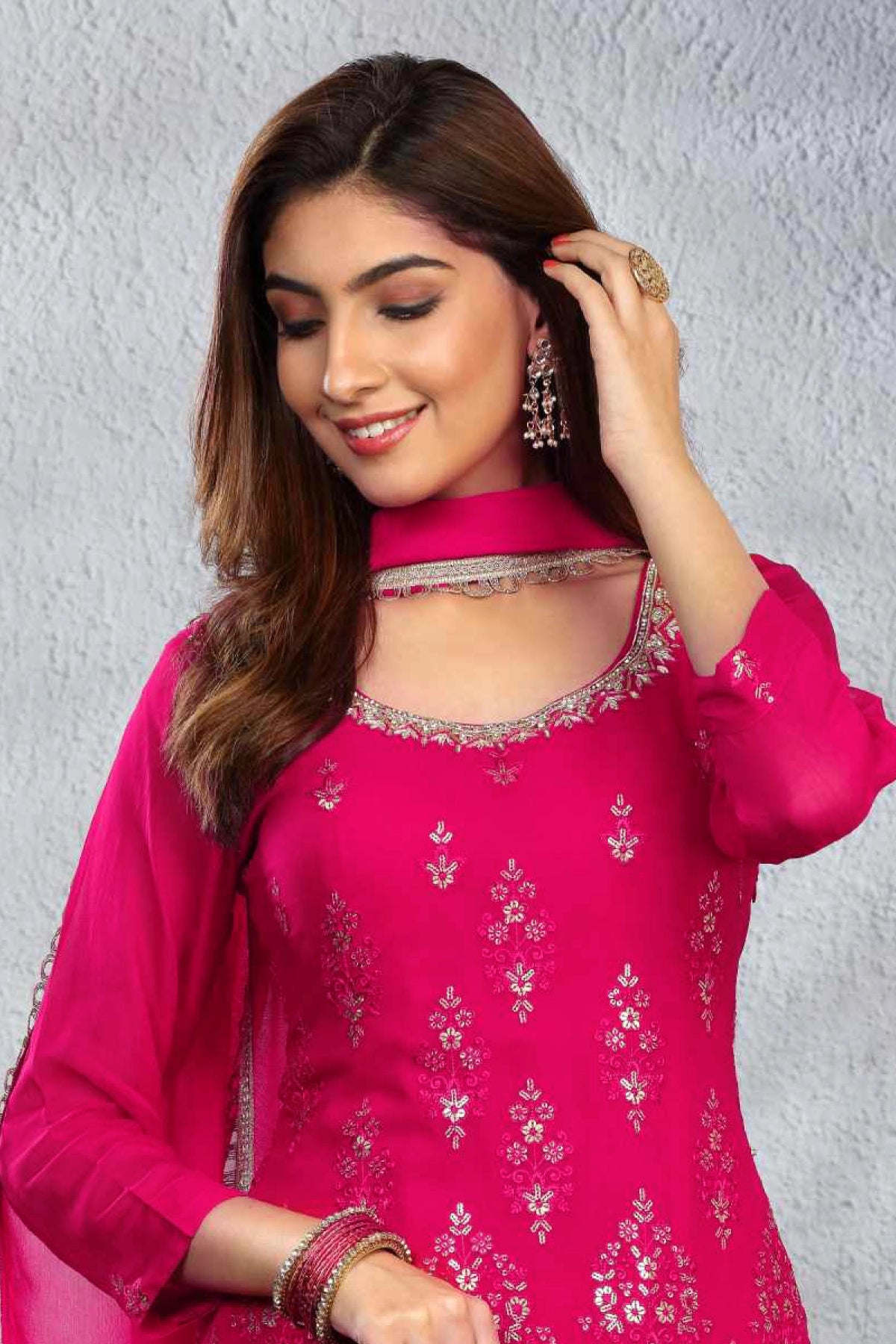 Buy Hot Pink Embroidered Gharara Style Suit at PinkPhulkari California