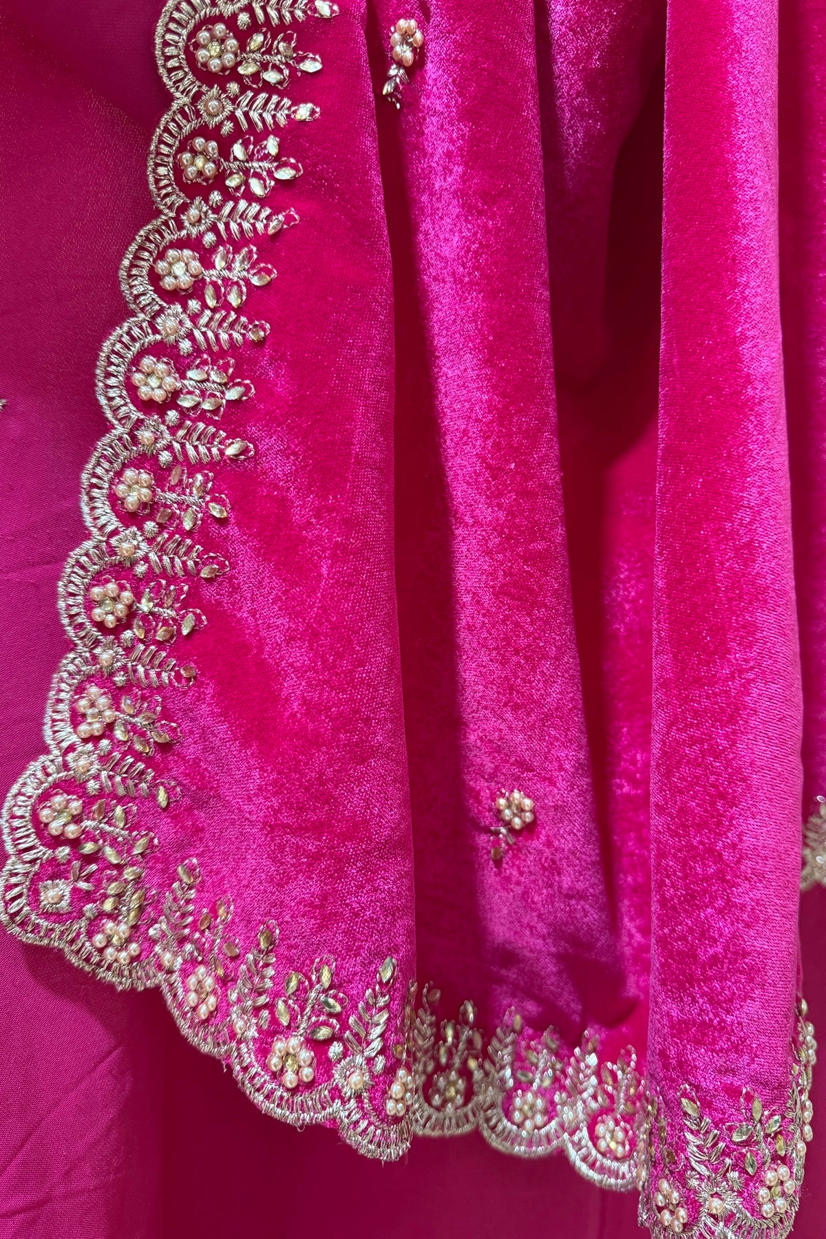 Buy Hot Pink Embroidered Velvet Shawl at PinkPhulkari California