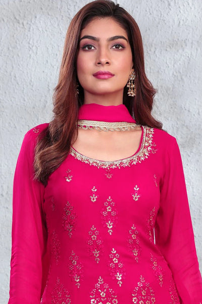 Buy Hot Pink Embroidered Gharara Style Suit at PinkPhulkari CaliforniaBuy Hot Pink Embroidered Gharara Style Suit at PinkPhulkari California