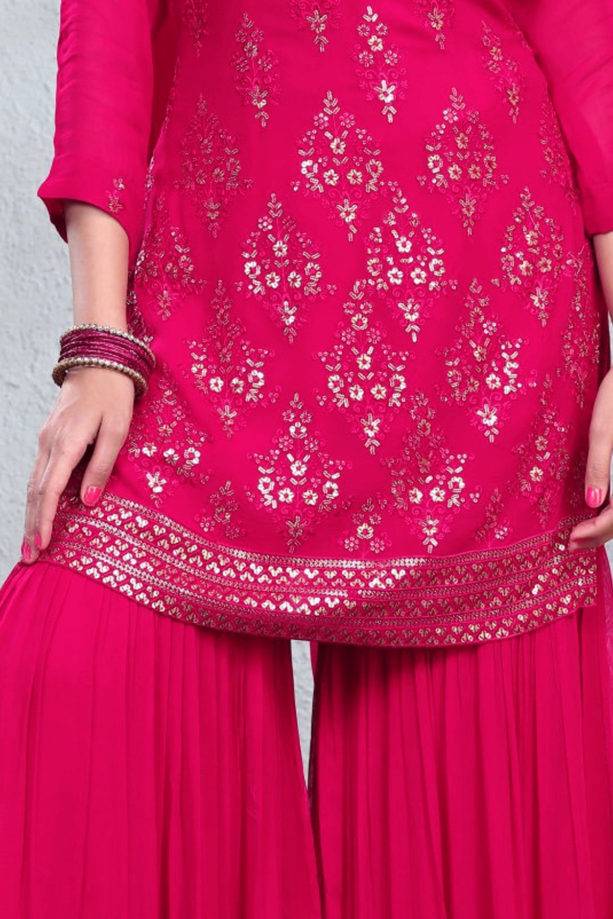 Buy Hot Pink Embroidered Gharara Style Suit at PinkPhulkari California