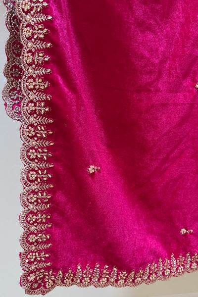 Buy Hot Pink Embroidered Velvet Shawl at PinkPhulkari CaliforniaBuy Hot Pink Embroidered Velvet Shawl at PinkPhulkari California