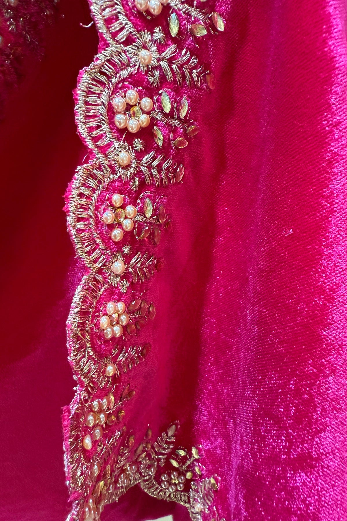 Buy Hot Pink Embroidered Velvet Shawl at PinkPhulkari California