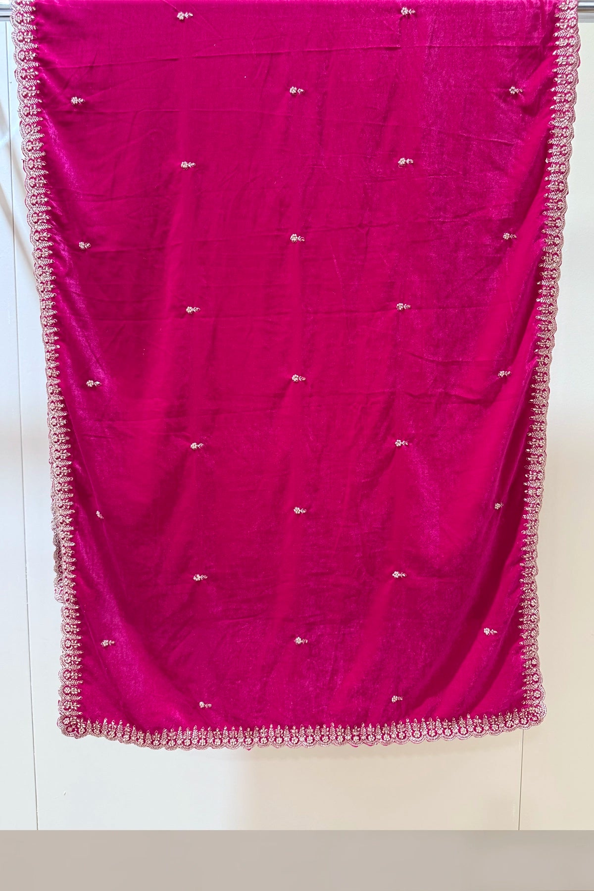 Buy Hot Pink Embroidered Velvet Shawl at PinkPhulkari California