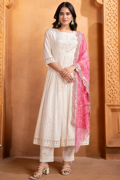 Buy Ivory Mul Cotton Anarkali Kurta Set at PinkPhulkari CaliforniaBuy Ivory Mul Cotton Anarkali Kurta Set at PinkPhulkari California