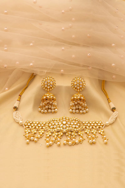 Buy Bridal Kundan Polki & Pearl Choker Necklace Set at PinkPhulkari 