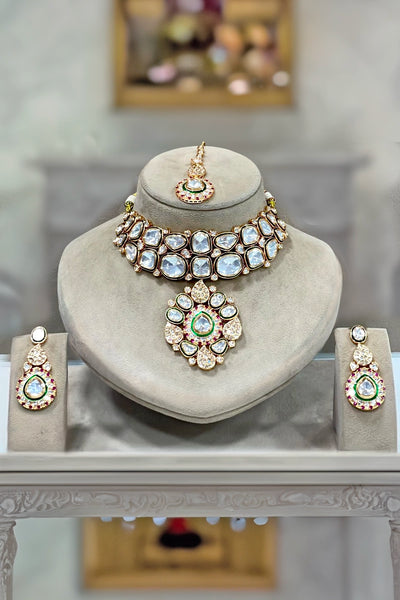  Luxury Ruby Kundan & Polki Choker Necklace Set 