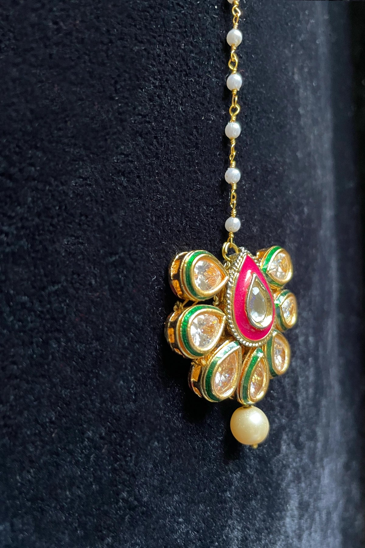 Buy Gold Finish Kundan Polki Maang Tikka at PinkPhulkari California