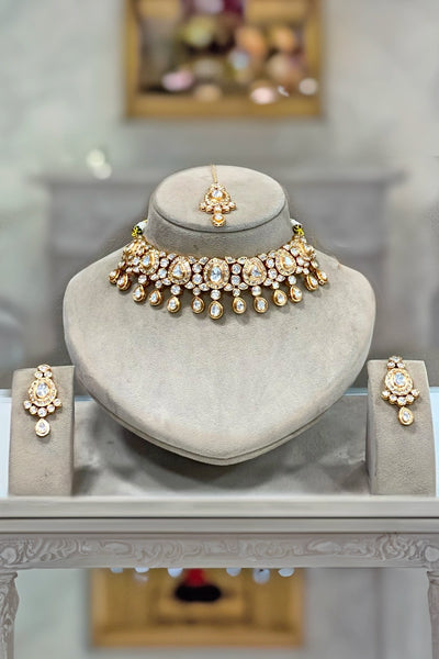 Bridal Kundan & Polki Choker Necklace Set D5 at PinkPhulkari 