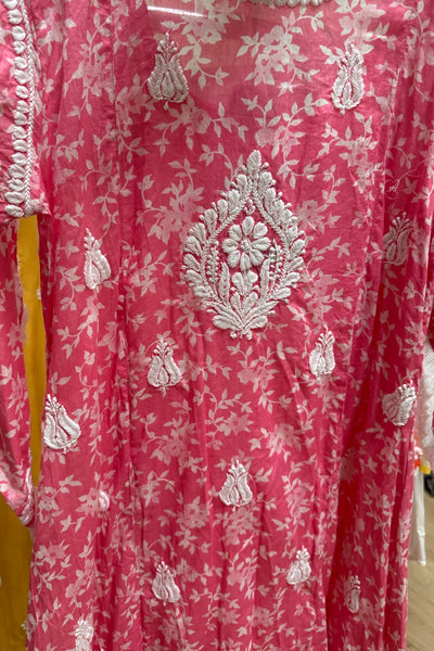 Buy Women's Pink Floral Print Lucknowi Tulip Pant Kurta SetBuy Women's Pink Floral Print Lucknowi Tulip Pant Kurta Set