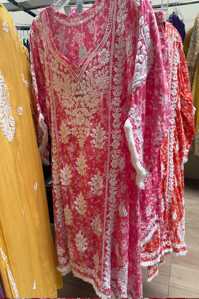Buy Women's Pink Floral Print Lucknowi Tulip Pant Kurta SetBuy Women's Pink Floral Print Lucknowi Tulip Pant Kurta Set