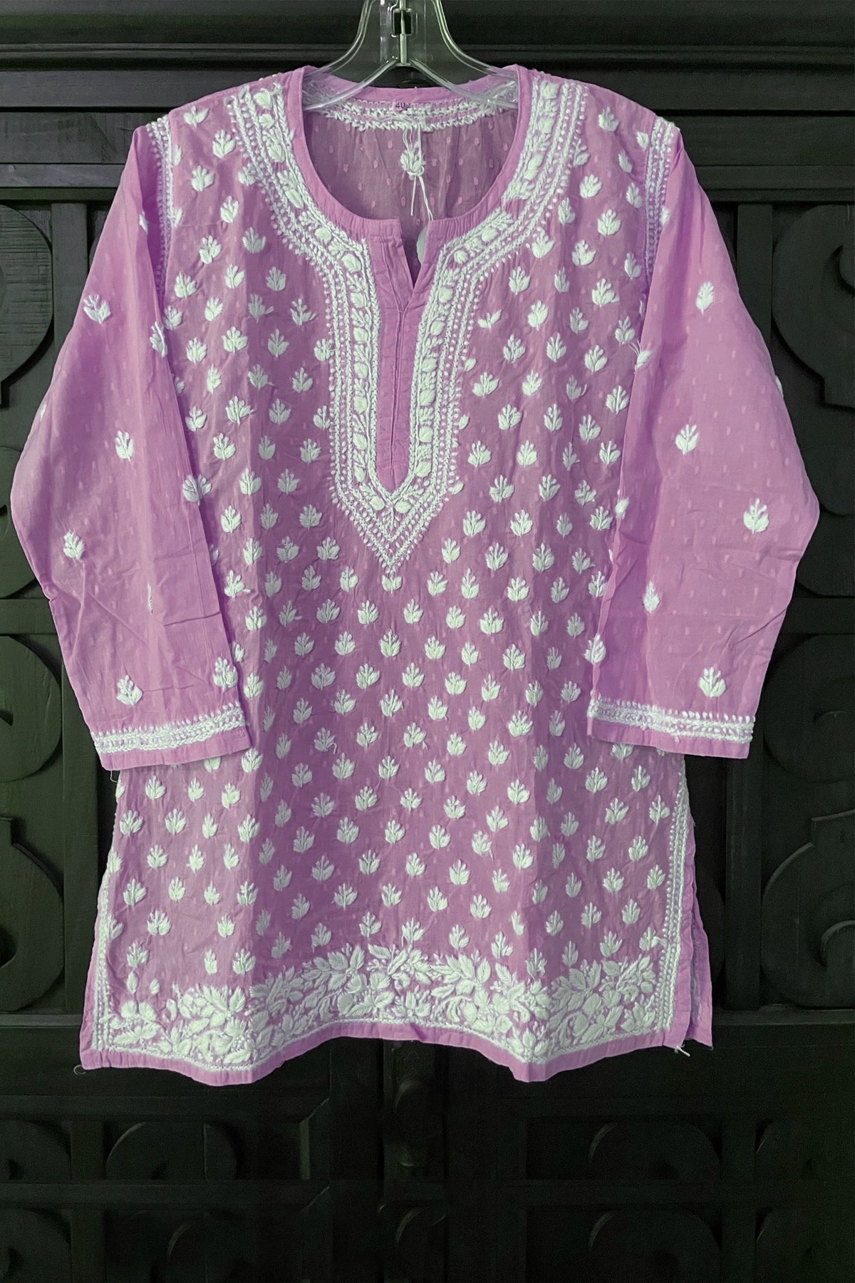 Buy Lavender Hand Embroidered Cotton Lucknowi Chikankari Short Kurti 