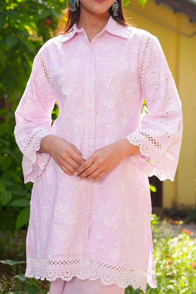 Lavender Cotton Embroidered Schiffli Co-Ord SetLavender Cotton Embroidered Schiffli Co-Ord Set