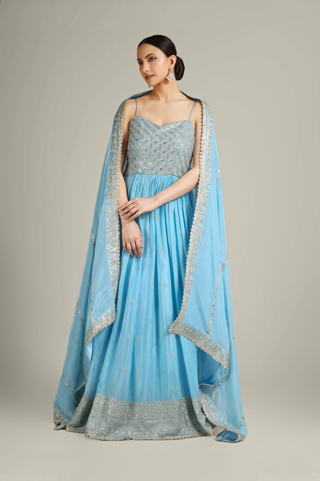 navy blue dress for baby girl Buy Light Blue Embroidered Chinon Silk Anarkali Dress Online