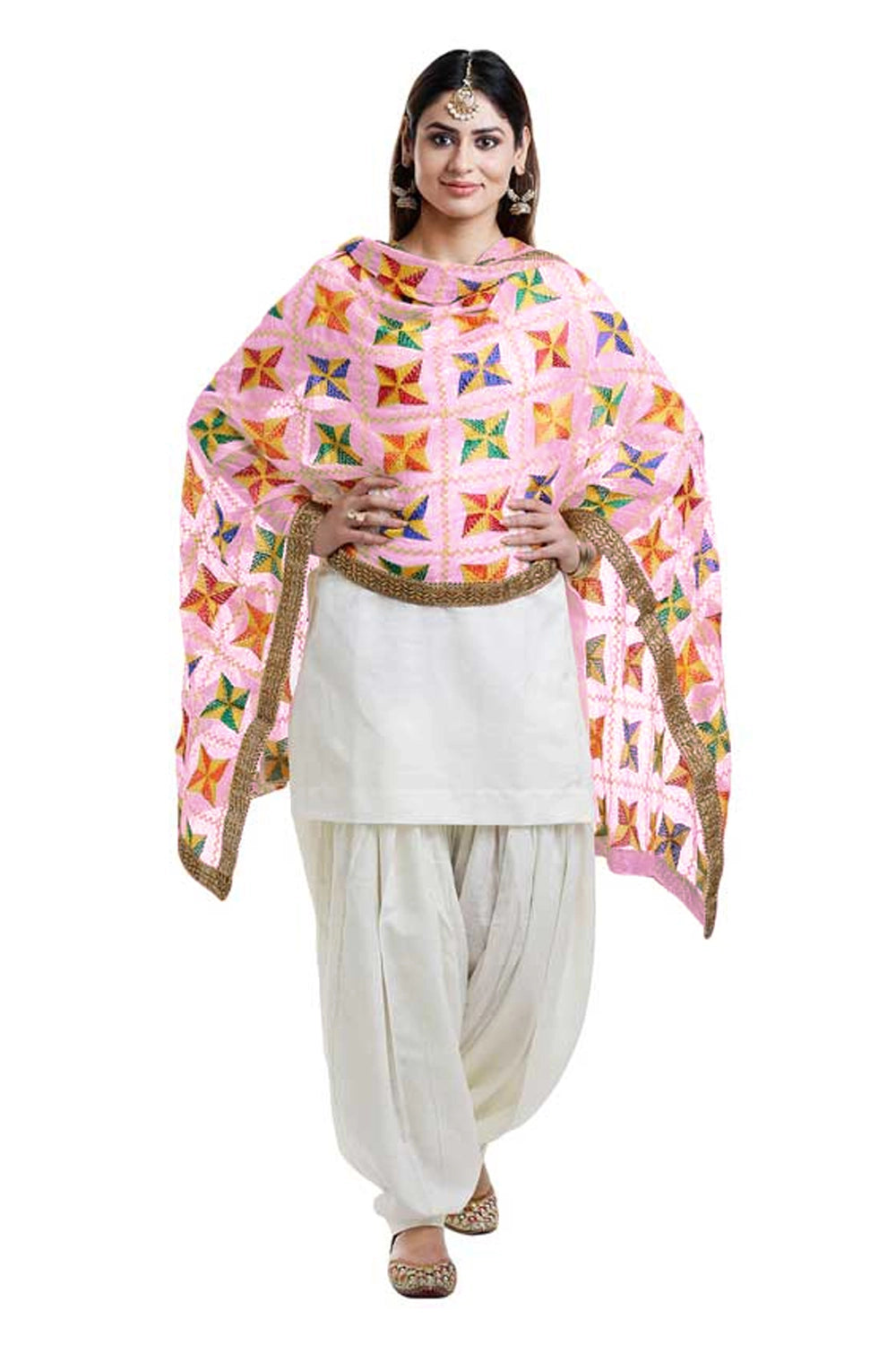 Phulkari Bagh dupatta hand embroidered gorgeous pink grey store tan colors dupatta/scarf/throw/tapestry/quilt