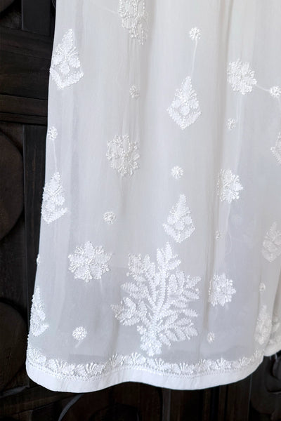 White Georgette Lucknowi Palazzo PantsWhite Georgette Lucknowi Palazzo Pants