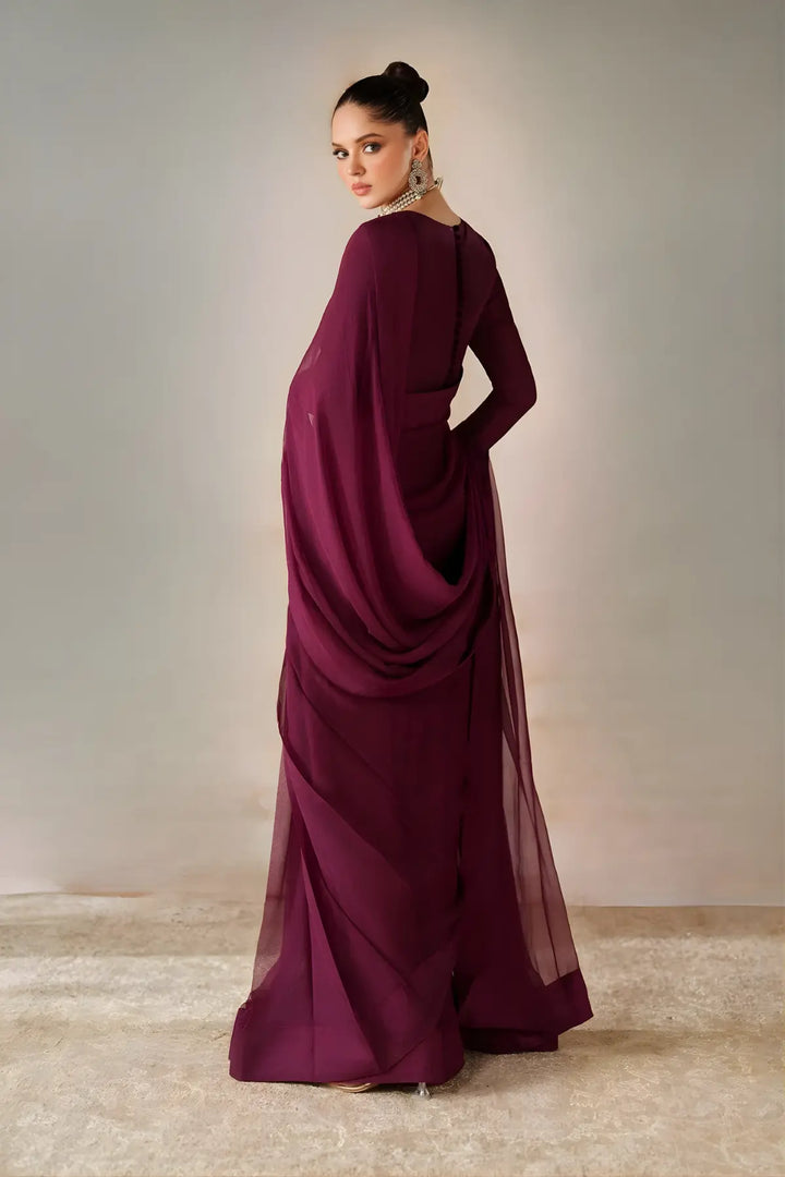 Maroon Plain Chiffon Saree, Chiffon / Maroon / M(38)