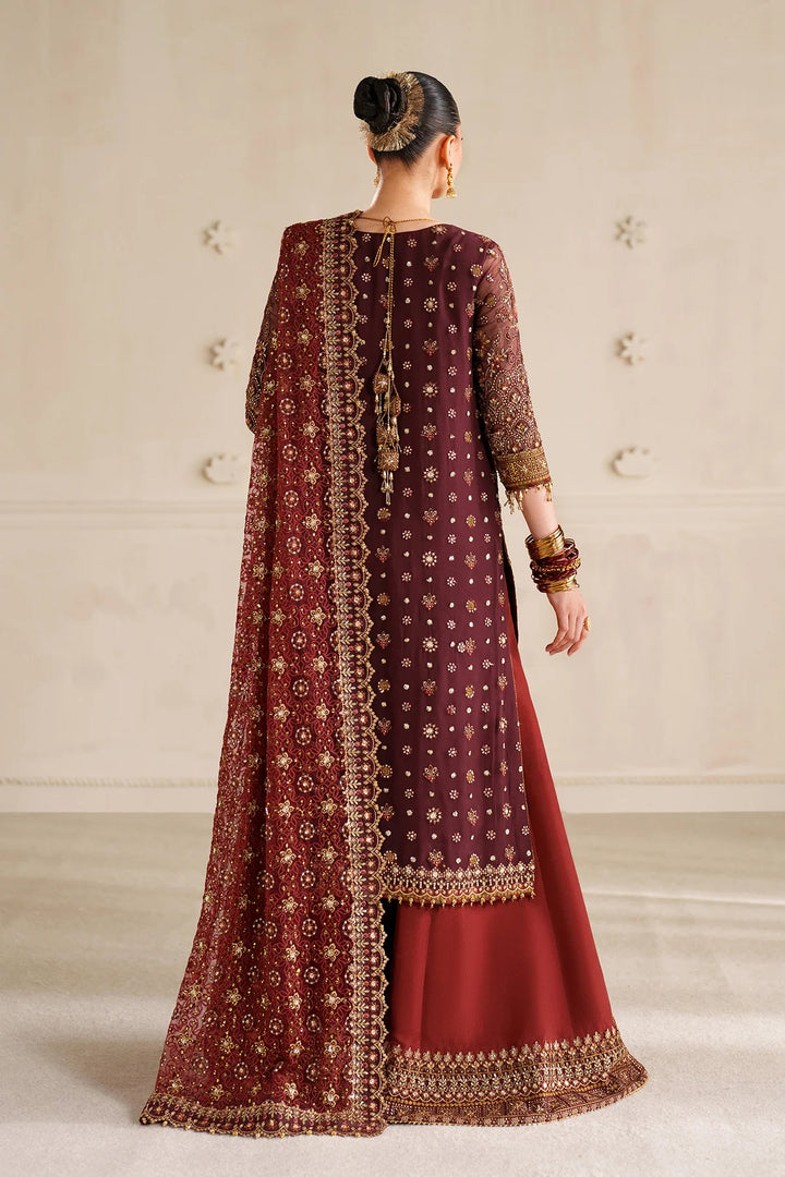 Maroon Embroidered Chiffon Sharara Set, Chiffon / Maroon / XL(42)