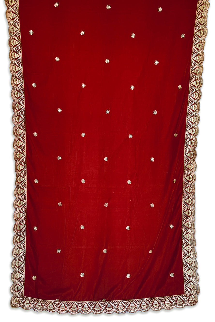 Buy Red Embroidered Velvet Shawl at PinkPhulkari California