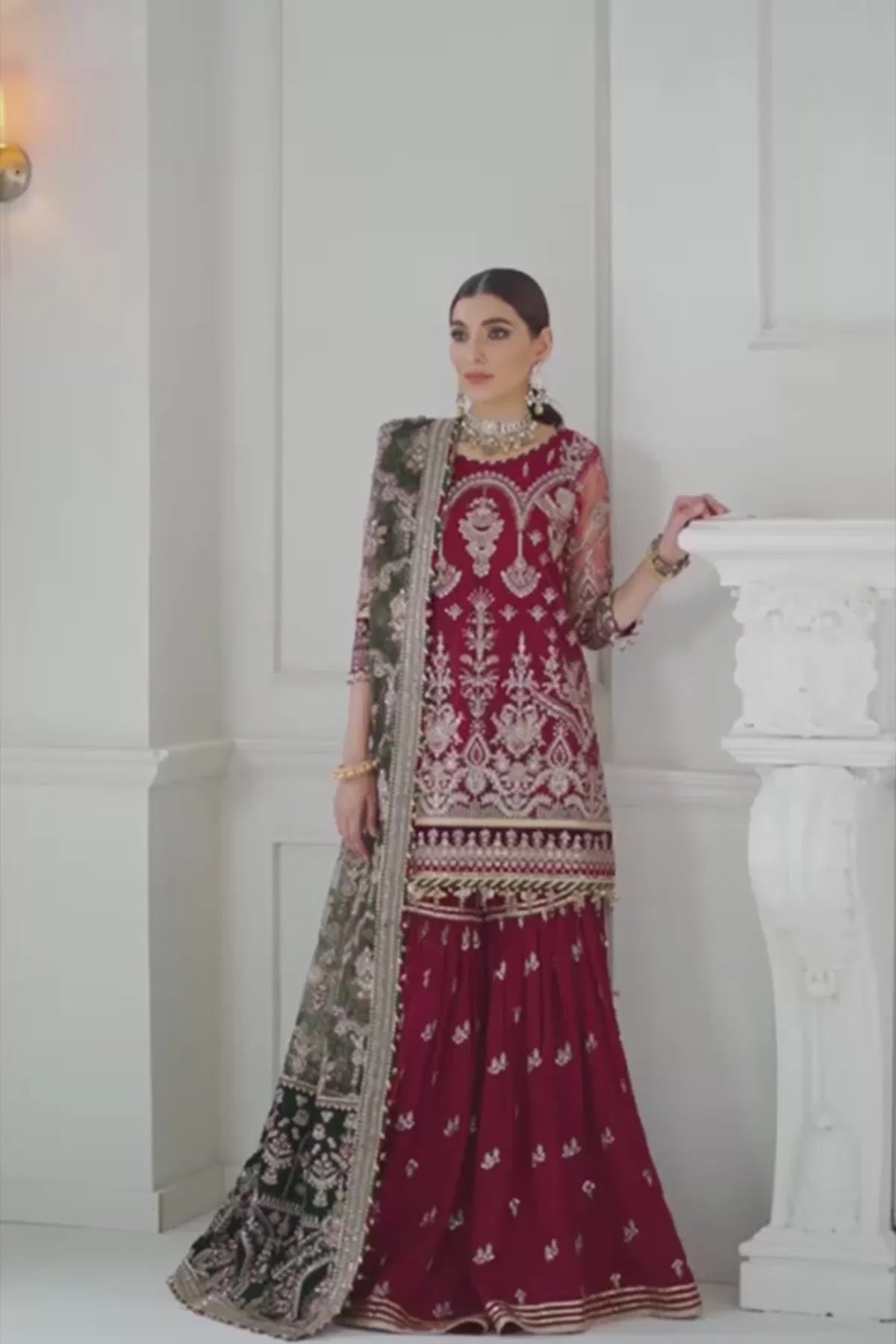 Maroon Embroidered Designer Gharara Style Suit