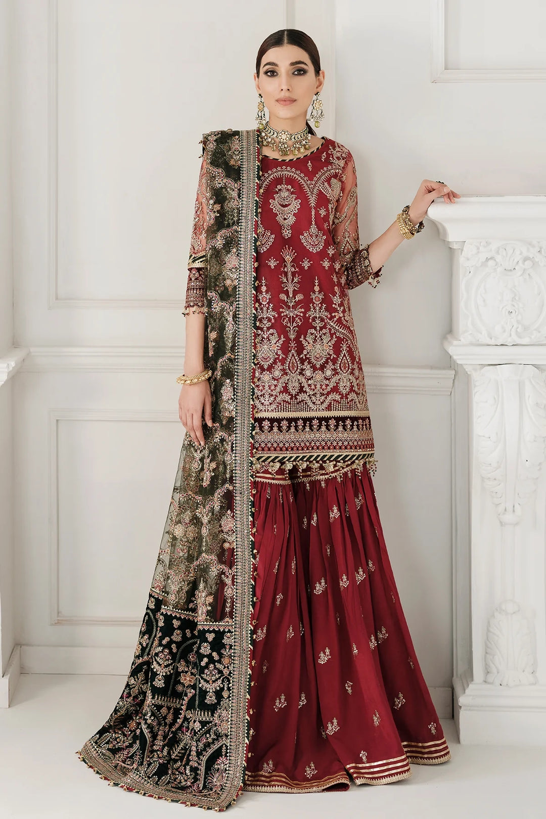 Buy Maroon Embroidered Designer Gharara Style Suit Online PinkPhulkari California