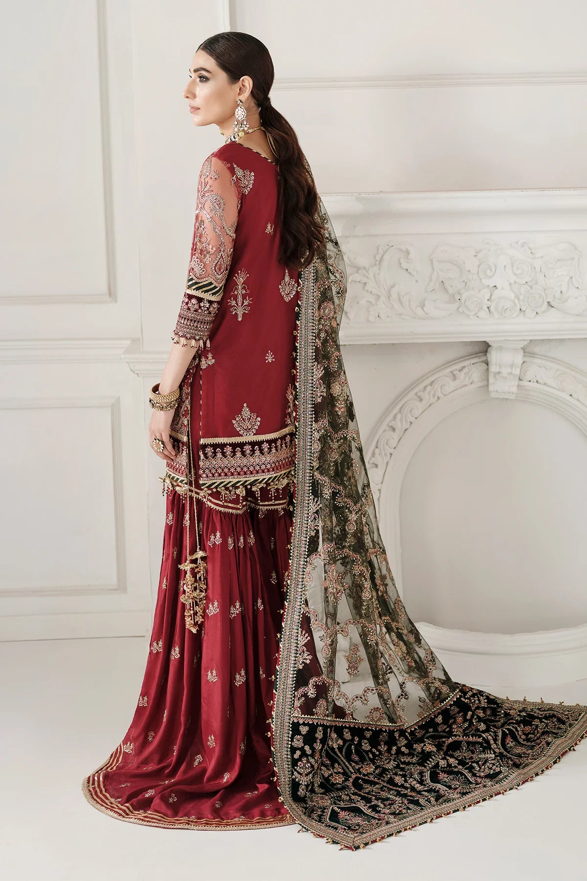 Maroon Embroidered Designer Gharara Style Suit