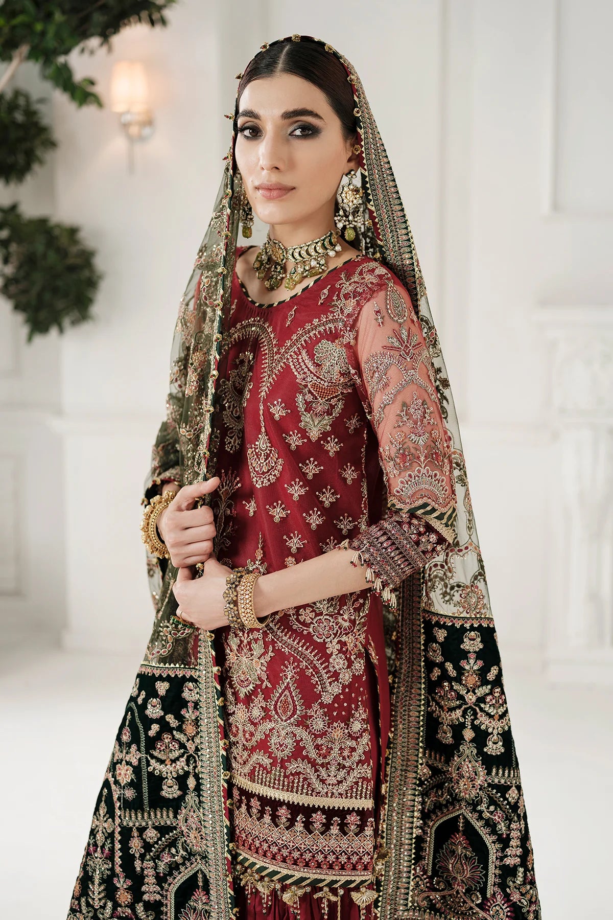 Maroon Embroidered Designer Gharara Style Suit