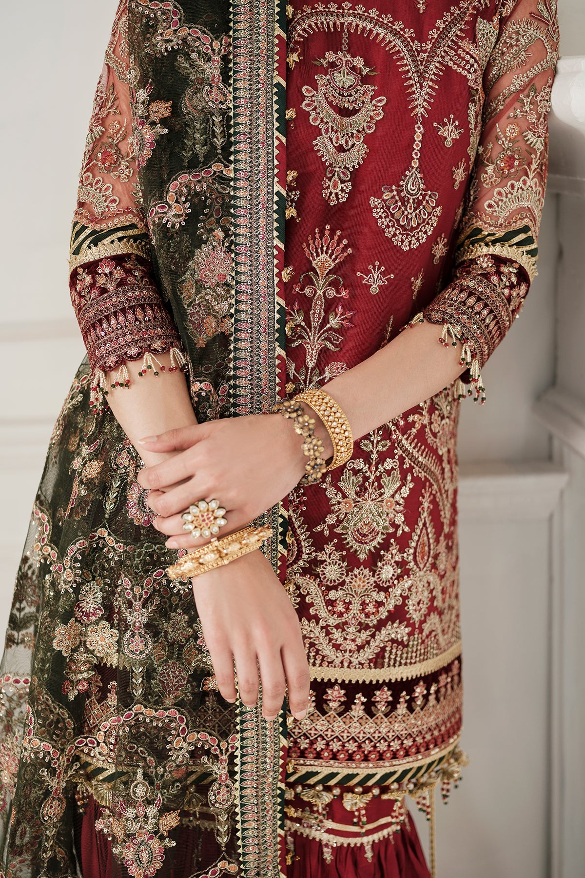 Maroon Embroidered Designer Gharara Style Suit