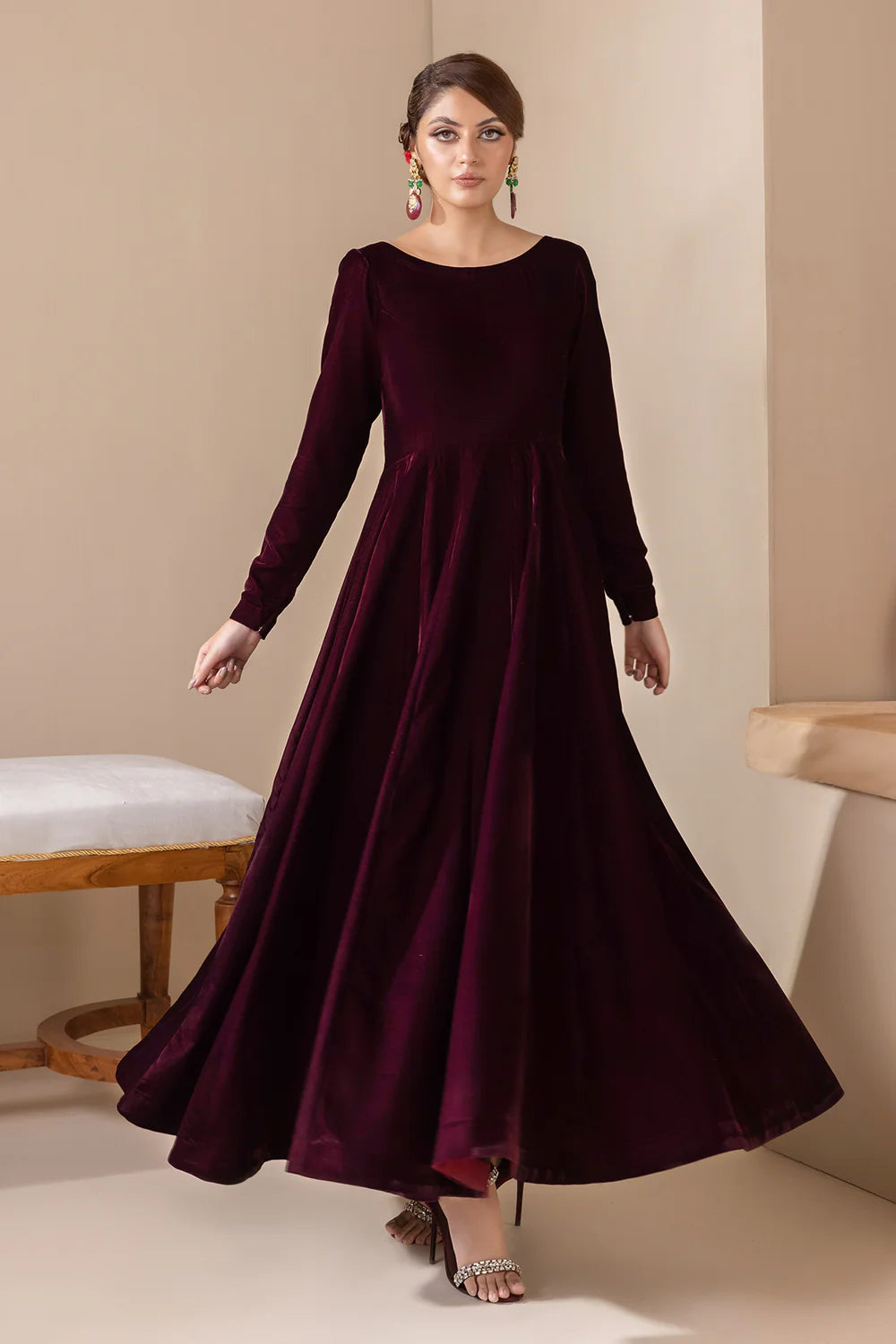 Buy Maroon Heavy Embroidered Velvet Shawl Online
