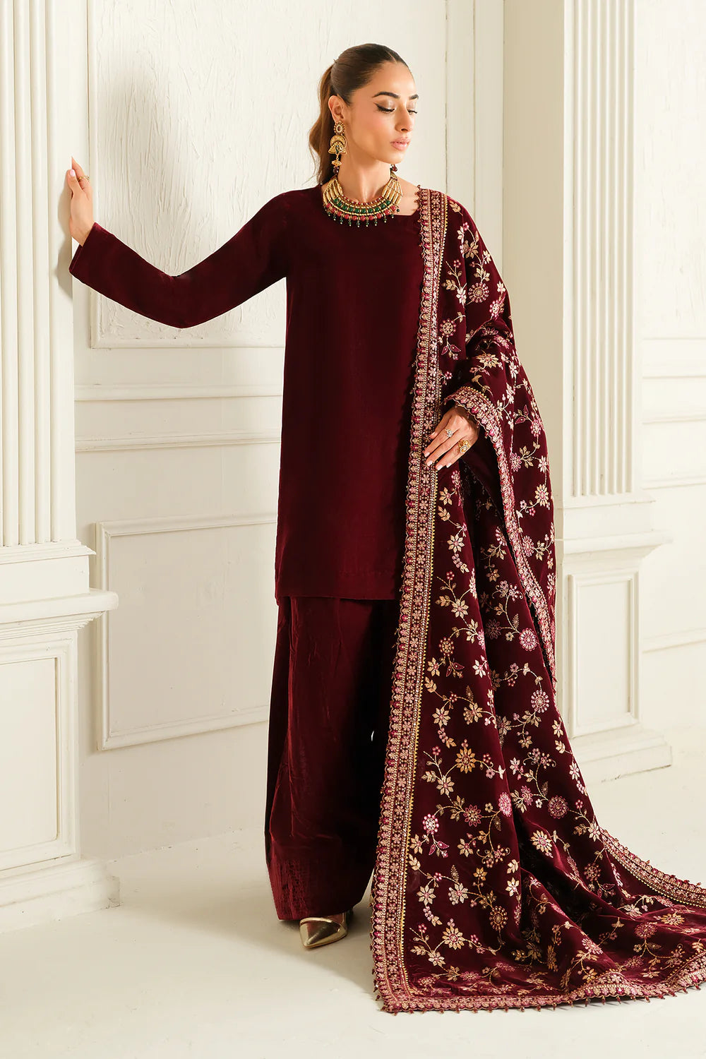 Buy Maroon Solid Velet Salwar Kurta Set at PinkPhulkari California