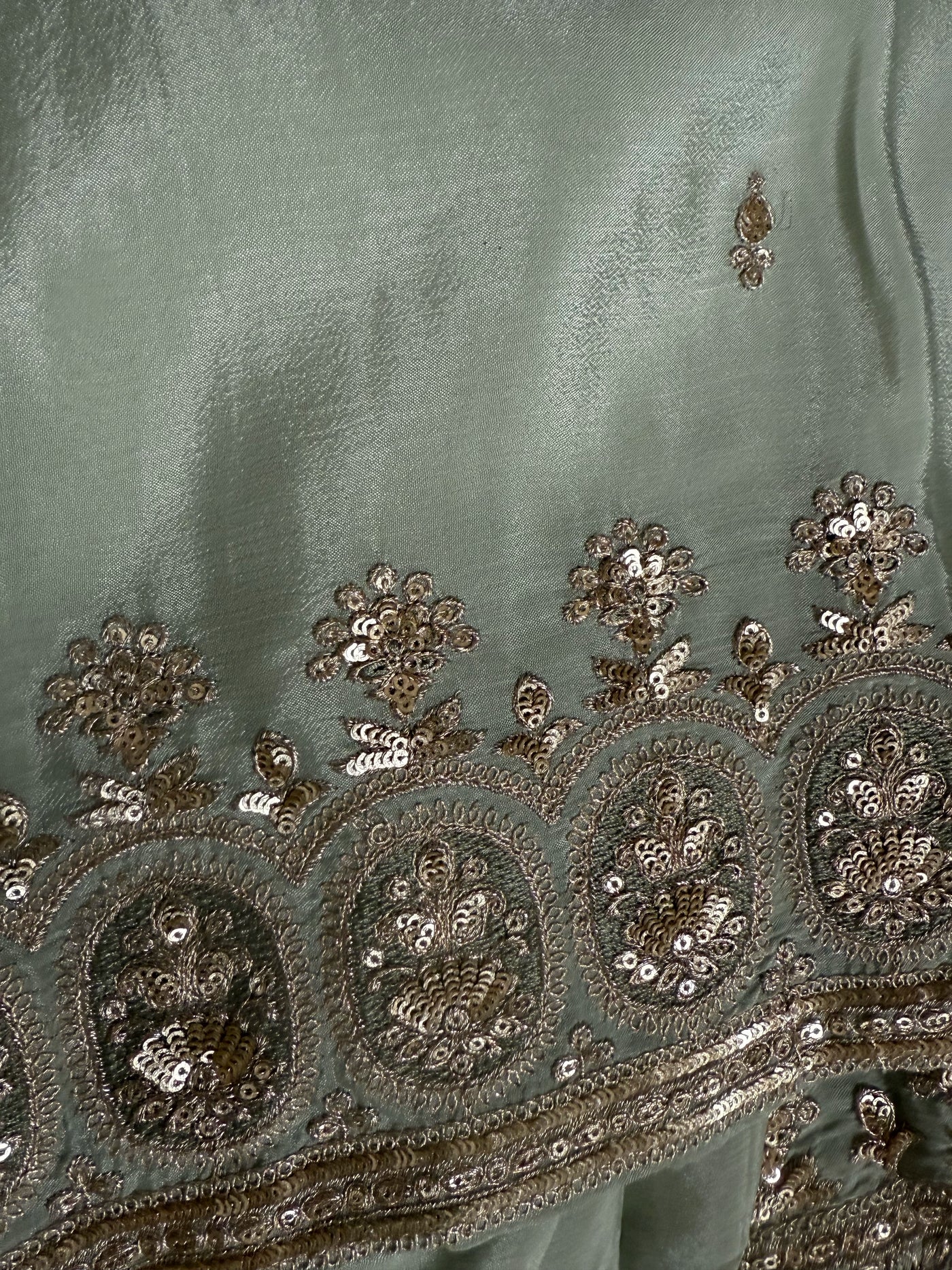 Mint Green Chinon Silk Embroidered Sharara Suit Set – Elegant Wear